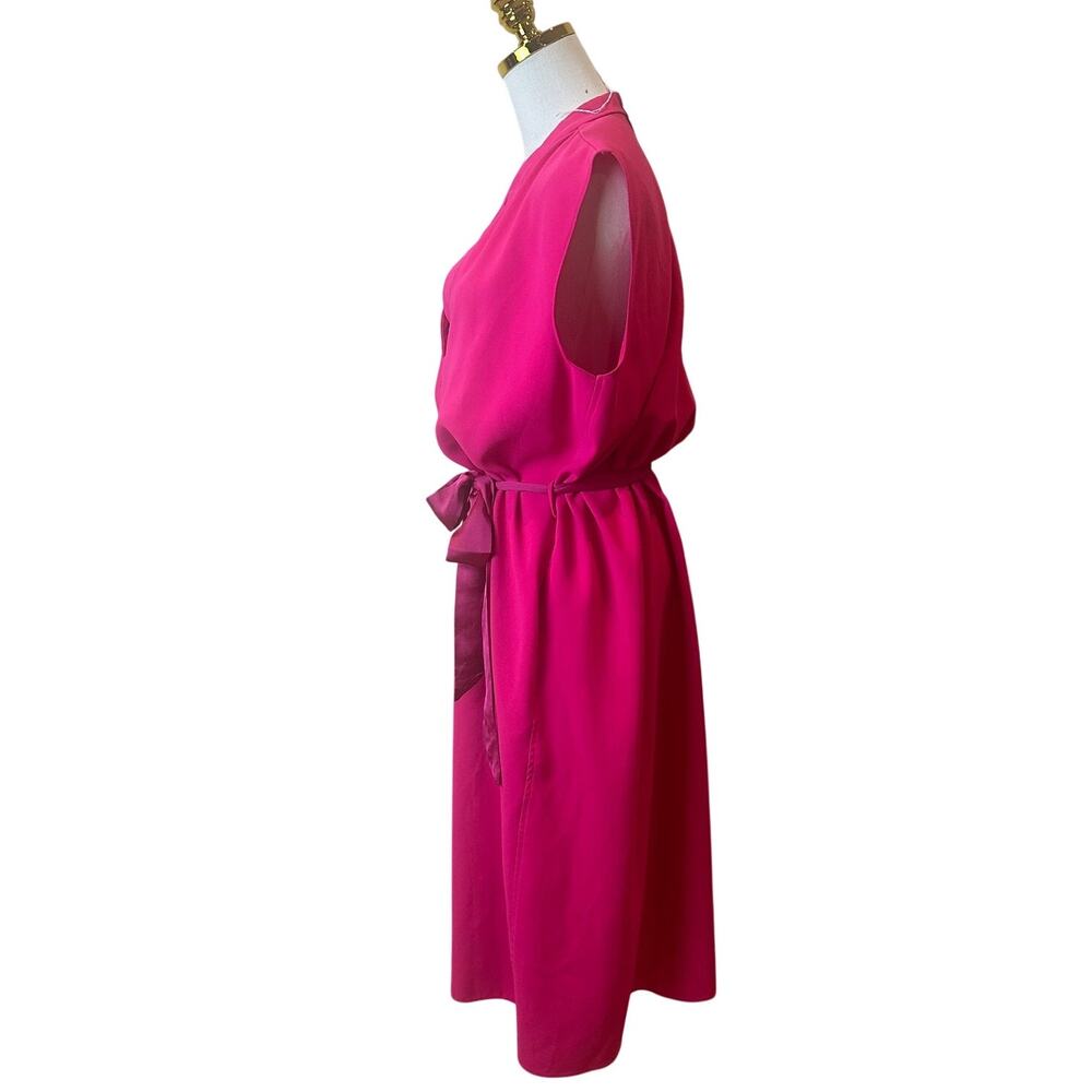 Rachel Roy Barbie Pink Blouson Dress Large Work Career Tie Waist Sleeveless $139 - Picture 8 of 11